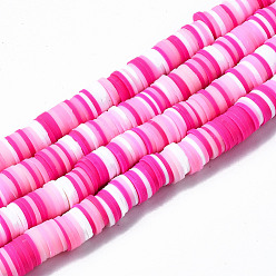 Magenta Handmade Polymer Clay Beads Strands, for DIY Jewelry Crafts Supplies, Heishi Beads, Disc/Flat Round, Magenta, 8x0.5~1mm, Hole: 2mm, about 350~387pcs/strand, 15.75 inch~16.14 inch(40~41cm)