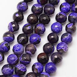 Indigo Natural Fire Crackle Agate Bead Strands, Round, Grade A, Faceted, Dyed & Heated, Indigo, 10mm, Hole: 1mm, about 37pcs/strand, 15 inch