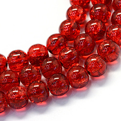 FireBrick Baking Painted Transparent Crackle Glass Round Bead Strands, FireBrick, 8.5~9mm, Hole: 1.5mm, about 105pcs/strand, 31.8 inch