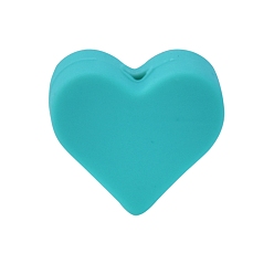 Turquoise Heart Food Grade Silicone Beads, Silicone Teething Beads, Turquoise, 14x14mm