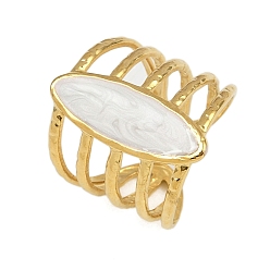 Белый Конский глаз 304 эмалированные манжеты из нержавеющей стали для женщин, ионное покрытие (ip), реальный 18 k позолоченный, белые, 22.5 мм, внутренний диаметр: регулируемый