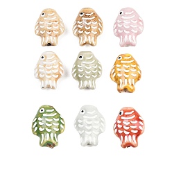 (52) Непрозрачная лаванда Фарфоровые бусины ручной работы, рыба, пастельный фарфор, разноцветные, 20x15x8.5~9 мм, отверстие : 2.4~2.5 мм