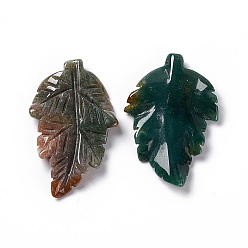 Indian Agate Natural Indian Agate Pendants, Leaf Charms, 41.5x25~26x5mm, Hole: 0.8mm