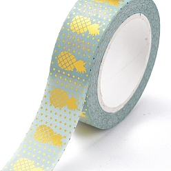 Pale Turquoise Foil Masking Tapes, DIY Scrapbook Decorative Paper Tapes, Adhesive Tapes, for Craft and Gifts, Pineapple, Pale Turquoise, 15mm, 10m/roll