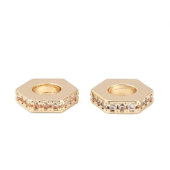 Light Gold Латунь микропаве прозрачный кубический цирконий европейский бисер, многоугольник, бусины с большим отверстием, стойки покрытие, долговечный, без свинца и без кадмия, золотой свет, 10x9x2 мм, отверстие : 4 мм