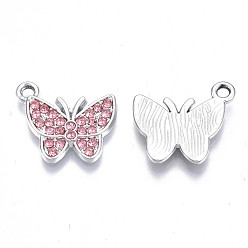 Роза Подвески из сплава , со стразами, без кадмия, без никеля и без свинца, бабочки прелести, платина, роза, 15x17x2.5 мм, отверстие : 1.6 мм
