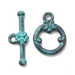 Античный Бронзовый Зеленый Застежка тоггл из сплава, без кадмия, без никеля и без свинца, кольцо, античная бронза и зеленая патина, 8.5x23x3 мм, отверстие : 1.8 мм