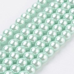Turquoise Pâle Brins de perles de verre teints écologiques, Grade a, ronde, cordon en coton fileté, turquoise pale, 6mm, Trou: 1.2~1.5mm, Environ 70 pcs/chapelet, 15.7 pouce