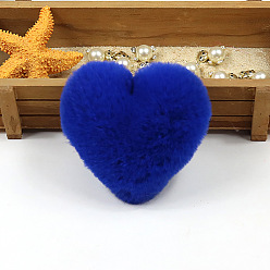 Blue Imitation Fur Pom Pom Balls, for DIY Keychain Bag Making Accessories, Heart, Blue, 10x8cm