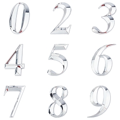 Silver Plastic & PVC Number Sign Labels, Silver, 0: 50.5x31.5x8mm, 10pcs/set