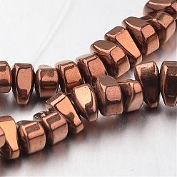 Copper Plated Electroplate Non-magnetic Synthetic Hematite Bead Strands, teardrop, Copper Plated, 6x4x3mm, Hole: 1mm, about 135pcs/strand, 15.7 inch