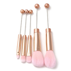 Rose Gold Beadable Makeup Brushes Set, Artificial Fiber Cosmetic Brushes Bristles, with Iron Handle, Rose Gold, 12.5~15.5cm, 5pcs/set