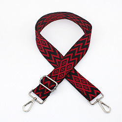 Crimson Ethnic Style Polyester Jacquard Adjustable Wide Shoulder Strap, with Swivel Clasps, for Bag Replacement Accessories, Platinum, Crimson, 85~145x3.8cm