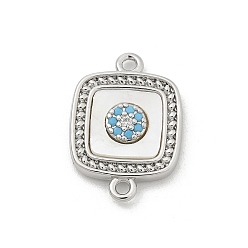 Квадрат Шармы-соединители из латуни с микропаве из прозрачного кубического циркония, с оболочкой, платина, квадратный, 16x11.5x3 мм, отверстие : 1.2 мм
