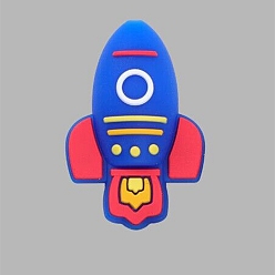 Blue Food Grade Eco-Friendly Silicone Beads, Rocket, Blue, 35.5x23.5x14mm, Hole: 2.5mm