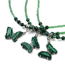 Малахит Ожерелья-подвески с граненой бабочкой из синтетического малахита, ожерелья из бисера для женщин, 18.82 дюйм (47.8 см)