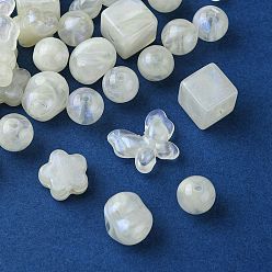 Beige Opaque Acrylic Beads, Glitter Beads, Mixed Shapes, Beige, 10.5~17x11~20x5.5~13.5mm, Hole: 1.6~3mm