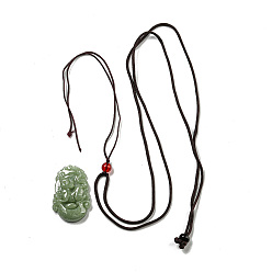 Mouse Ожерелья с подвесками из натурального жадеита, с бусинкой из смолы и восковой веревкой, 12 китайский зодиак, мышь, 26.38 дюйм (67 см), Кулон : 34.5x23 мм