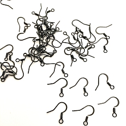 Черный 304 из нержавеющей стали французских крючков серьги, плоские крючки для сережек, ионное покрытие (IP), провод уха, электрофорез черный, 17x18.5x1.5 мм, отверстие : 2.5 мм, штифты : 0.8 мм