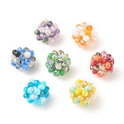 Mixed Color 7Pcs 7 Colors Electroplated Glass Woven Beads, Cluster Beads, Mixed Color, 23x21x21mm, Hole: 6mm, 1pc/color