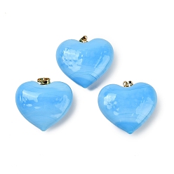 Темно-Голубой Подвески лэмпворк ручной работы, с реечной накладкой из латуни с золотистым напылением, долговечный, шарма сердца, глубокое синее небо, 28.5x30.5x12.5 мм, отверстие : 6 мм