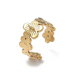 Golden 304 Stainless Steel Cuff Open Ring Setting, with Loop, Flower, Ion Plating(IP), Golden, 11mm, Hole: 2.5x2mm, US Size 8 1/2(18.5mm)