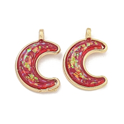 Индийский Красный Подвески из полупрозрачной смолы, латунные подвески в виде полумесяца с золотой фольгой, реальный 18 k позолоченный, долговечный, без кадмия и без свинца, Индийская красная, 16.5x11.5x3 мм, отверстие : 1.5 мм