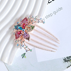6# Colorful 9cm Flower Hairpin Vintage Luxury Hair Accessories for Women with Rhinestone Flower Bun Pins, Metal Hair Clips and Combs in Gold