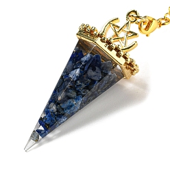 Ляпис-Лазурь Большие подвески-маятники из натурального лазурита и биолокации из смолы, с реечной накладкой из латуни с золотистым напылением, без свинца и без кадмия, шестиугольный конус, 300~305 мм