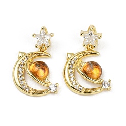 Оранжевый Латунные микро проложить кубического циркония подвески, Луна и звезды, cmолой, без свинца и без кадмия, долговечный, стойки покрытие, реальный 18 k позолоченный, оранжевые, 21.5 мм, отверстие : 4.5x2 мм