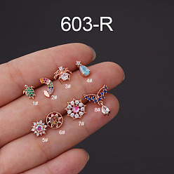 Розовое Золото 316l серьги для хряща из хирургической нержавеющей стали с микропаве из кубического циркония, слеза, розовое золото , 6 мм, штифты : 0.8 мм