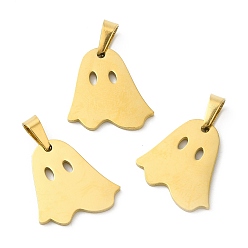 Golden Ion Plating(IP) Halloween 304 Stainless Steel Pendants, Ghost Charm, Golden, 18x16.5x1.5mm, Hole: 6.5x3.5mm