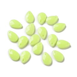 Yellow Green Opaque Acrylic Charms, Faceted, Teardrop Charms, Yellow Green, 13x8x3mm, Hole: 1.4mm