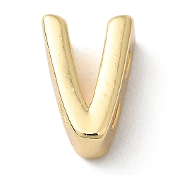 Letter V Rack Plating Brass Slide Charms, Cadmium Free & Lead Free, Real 18K Gold Plated, Letter, Letter V, 8x5.5x3.5mm, Hole: 1.5mm