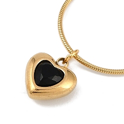 Черный Вакуумное покрытие pvd 304 кулон в форме сердца из нержавеющей стали с кубическим цирконием, ожерелья в виде круглой змеиной цепи для женщин, золотые, чёрные, 17.72~17.91 дюйм (45~45.5 см)