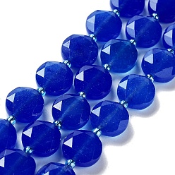 Blue Natural Blue Agate Beads Strands, with Seed Beads, Faceted Hexagonal Cut, Flat Round, Dyed & Heated, Blue, 12~12.5x5~6mm, Hole: 1.2~1.4mm, about 27~29pcs/strand, 15.55~15.75 inck(39.5~40cm)
