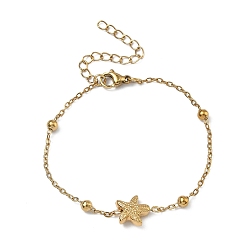 Морская звезда Тема морской жизни 304 Браслеты из нержавеющей стали, спутниковые цепи браслеты для женщин, золотые, ионное покрытие (ip), долговечный, морская звезда, 6.38 дюйм (16.2 см)