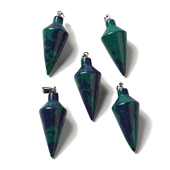 Хризоколла и Лазурит Подвески из синтетической хризоколлы и лазурита, Подвески-конусы с решетчатым покрытием, латунные защелки с платиновым покрытием, на дужках, 36~36.5x15~15.5 мм, отверстие : 5~6.5x2 мм