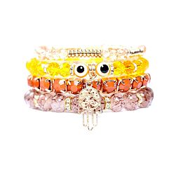 Caramel Bohemian Style Bracelet with Devil Eye Charm, Crystal Rhinestone Chain and Palm Pendant Jewelry for Women