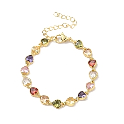 (52) Непрозрачная лаванда Браслеты-цепочки из латуни в форме сердца, инкрустированные кубическим цирконием, для женщин., стойки покрытие, без кадмия и без свинца, долговечный, золотые, разноцветные, 5.91 дюйм (15 см)