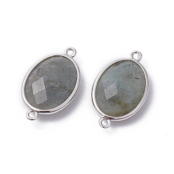 Labradorite Platinum Tone Brass Natural Labradorite Links connectors, Faceted, Oval, 26.5x15x6mm, Hole: 1~2mm