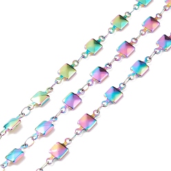 Rainbow Color 304 Stainless Steel Chains, Soldered, Square Link Chains, Rainbow Color, 11x5x2mm, about 32.8 Feet(10m)/roll