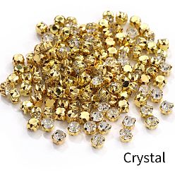 Crystal Flat Round Sew on Rhinestone, Glass Crystal Rhinestone, Multi-Strand Links, with Brass Prong Setting, Crystal, 4mm, about 1440pcs/bag