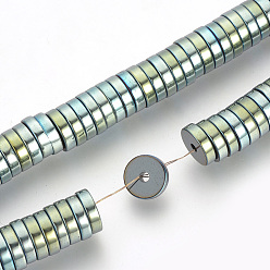 Green Plated Electroplate Non-magnetic Synthetic Hematite Beads Spacers Strands, Heishi Beads, Flat Round/Disc, Green Plated, 4x2mm, Hole: 1mm, about 200pcs/strand, 15.7 inch