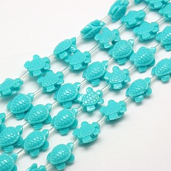 Cyan Synthetic Coral Beads Strands, Dyed, Tortoise, Cyan, 15x12x7mm, Hole: 2mm, about 22pcs/strand, 11.5 inch