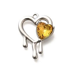 Цитрин 304 подвески из нержавеющей стали, со стразами, цвет нержавеющей стали, сердце, цитрин, 25.5x19.5x5.5 мм, отверстие : 2 мм