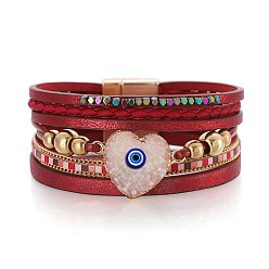 SZ00319-4 Turkish Evil Eye Bracelet with Heart Crystal Stone - Gold Beaded Design