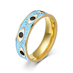 Light Sky Blue 304 Stainless Steel Ring, with Enamel, Evil Eye, Light Sky Blue, 6mm, US Size 13(22.2mm)