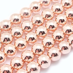 Rose Gold Plated Electroplate Non-magnetic Synthetic Hematite Beads Strands, Grade AAA, Long-Lasting Plated, Round, Light Rose Gold Plated, 12mm, Hole: 1.2mm, about 36pcs/strand, 15.7 inch(40cm)