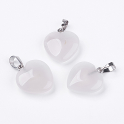 Natural Agate Natural Agate Pendants, Heart, with Brass Findings, Platinum, 22~23x20~20.5x6~7.5mm, Hole: 5x8mm